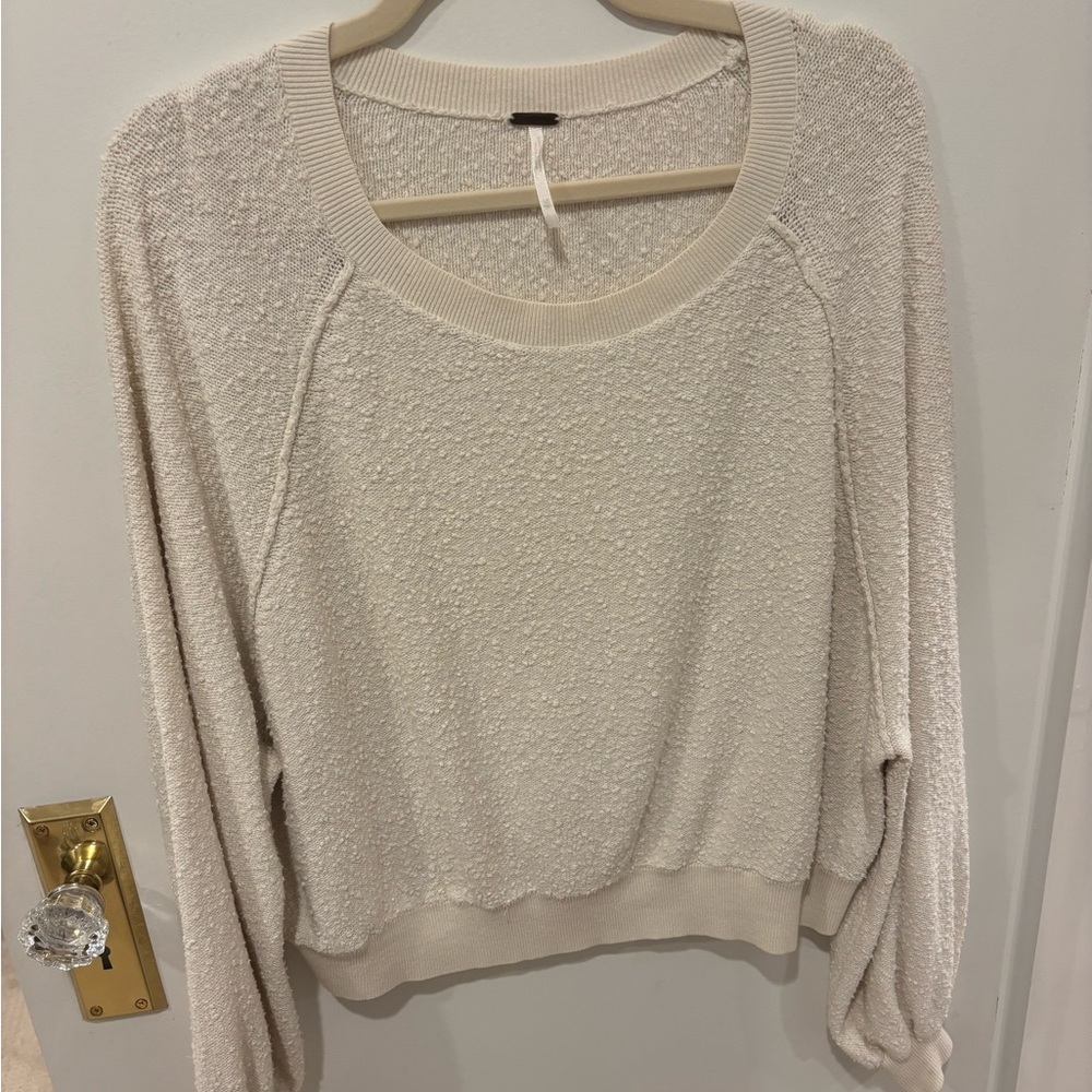 Free People Ivory Textured Knit Sweater